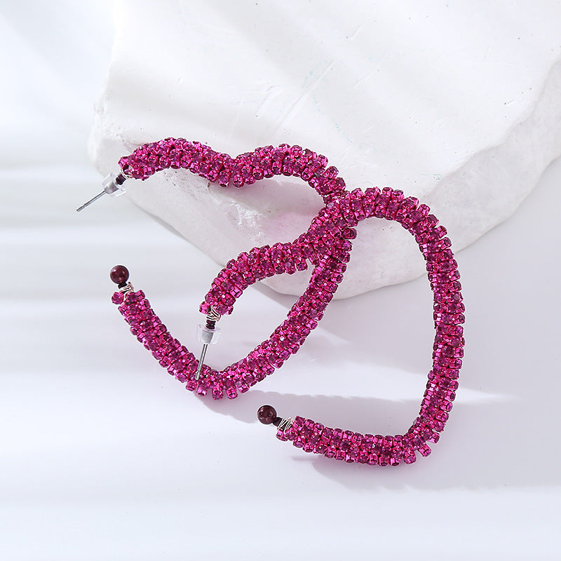 Wholesale Fashion Open Heart Shaped Earrings with Diamonds